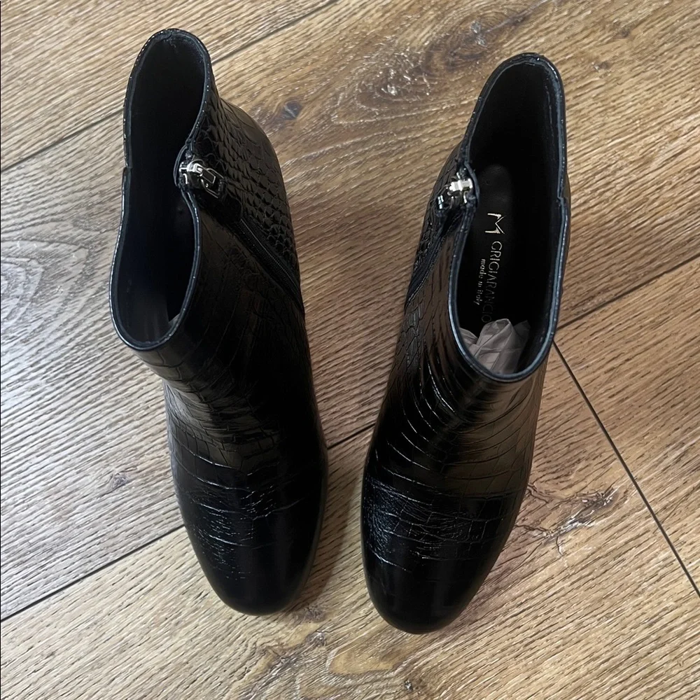 M Grigianricio Black Croc Embossed Ankle Boots Size 38/8